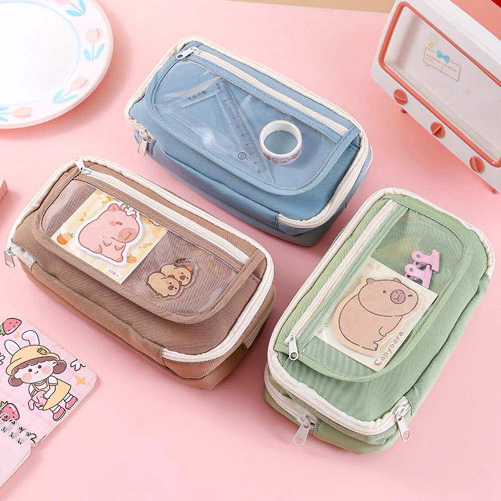 Multi-Color 9-Layer Large Capacity Pencil Case Transparent Storage Zipper Closure for Girl School Supplies Pencil Case