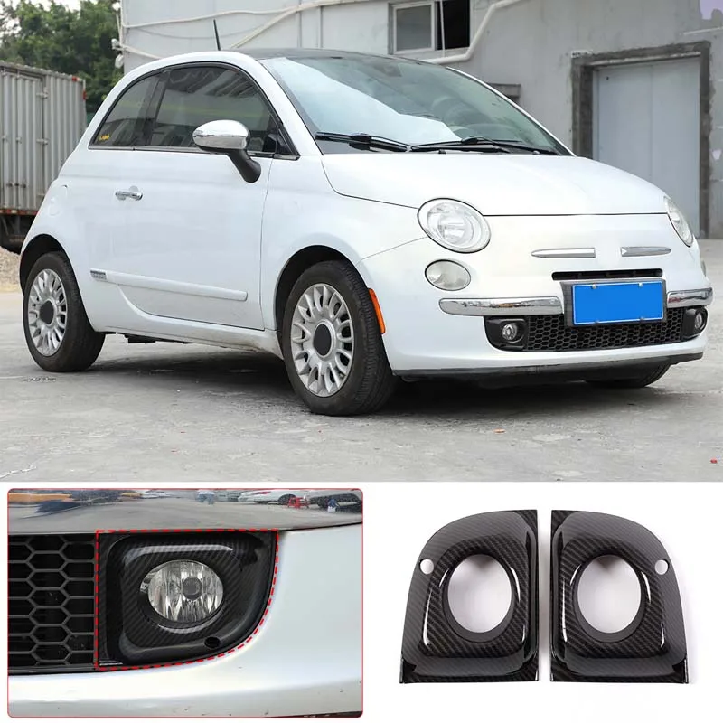 Auto Styling Car Exterior Accessories Front Fog Lamp Decorative Protection Frame Sticker Kits ABS Carbon Fit For 11-15 Fiat 500