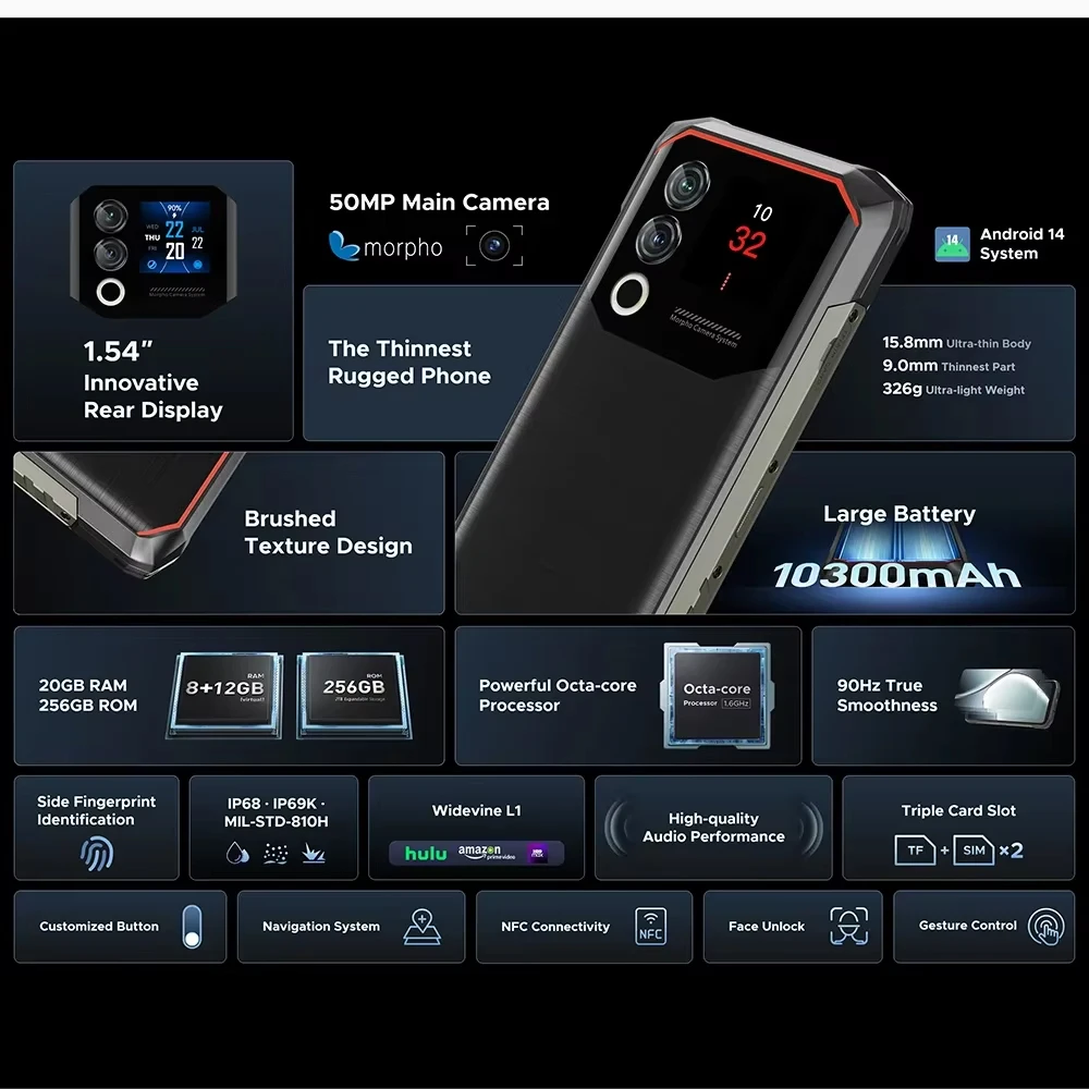 DOOGEE Blade 10 Max Robusto 8ГБ+256ГБ 6.56'' NFC 90Hz Display 50MP Fotocamera 10300мАч Batteria Sblocco frontale Android гло onderль yah kek onderя