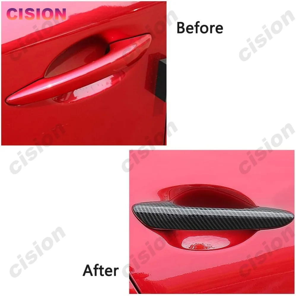 4x Black Chrome Carbon Fiber Exterior Car Door Handle Frame Panel Cover Trim ABS Sticker For Mazda 3 BP CX30 CX50 CX60 CX80 CX90