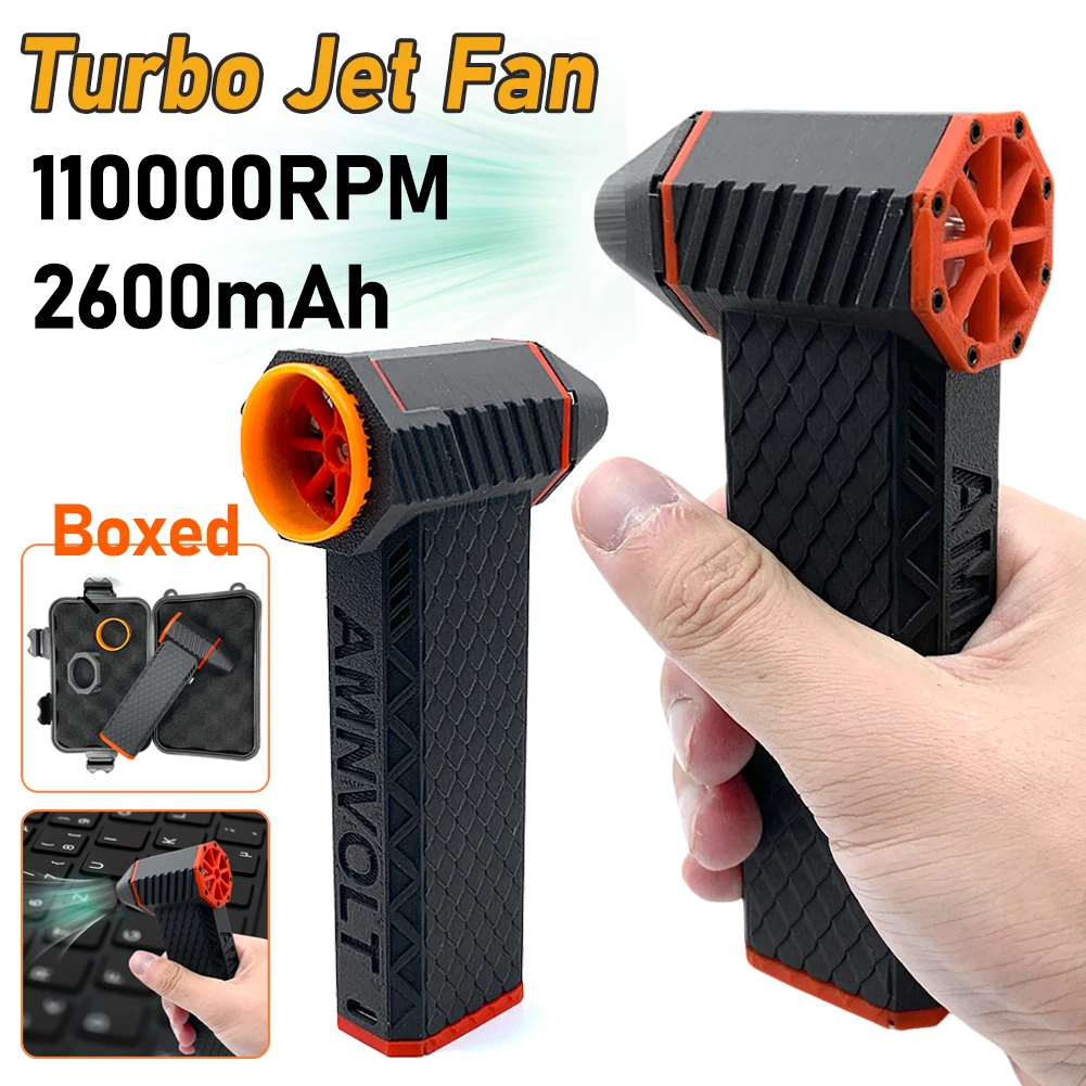 Mini Turbo Jet Fan Small Turbo Fan 2600mAh 110000RPM Turbo Violent Fan 45M/S Compressed Air Blower for PC Keyboard Camera