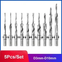 5Pcs/Set D3mm-D10mm Woodworking Countersunk Head Salad Drill High-Speed Steel Step Hole Opener Countersink Step Drill Bit Tools