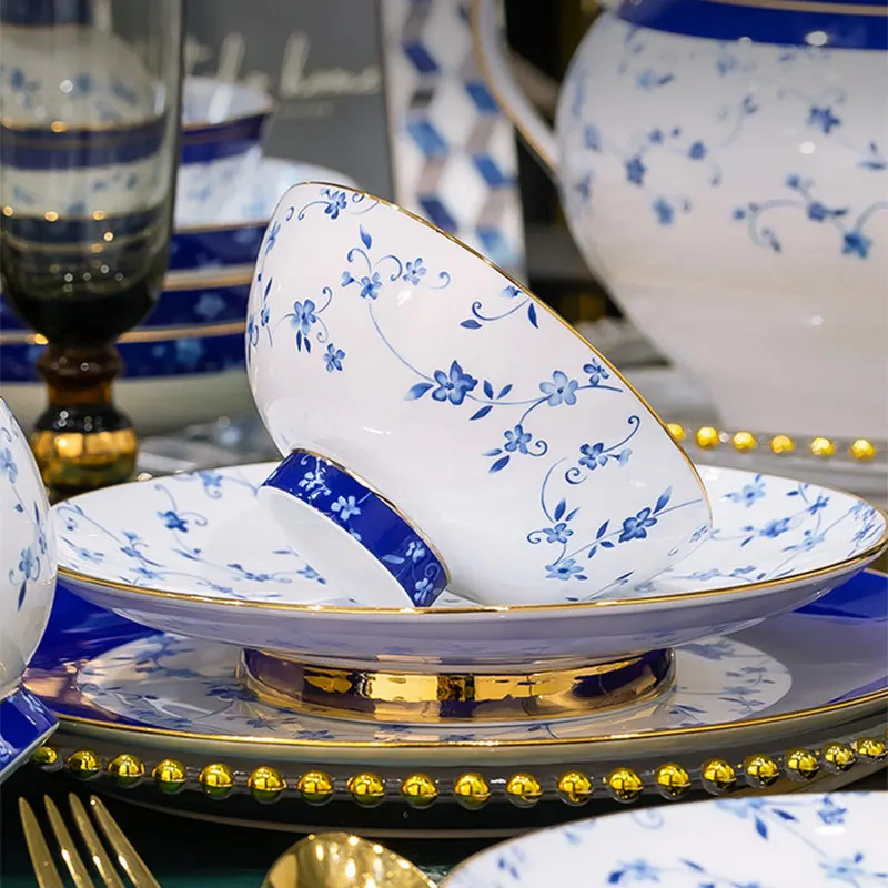 New Chinese-style dishes high-value bone china dishes tableware set