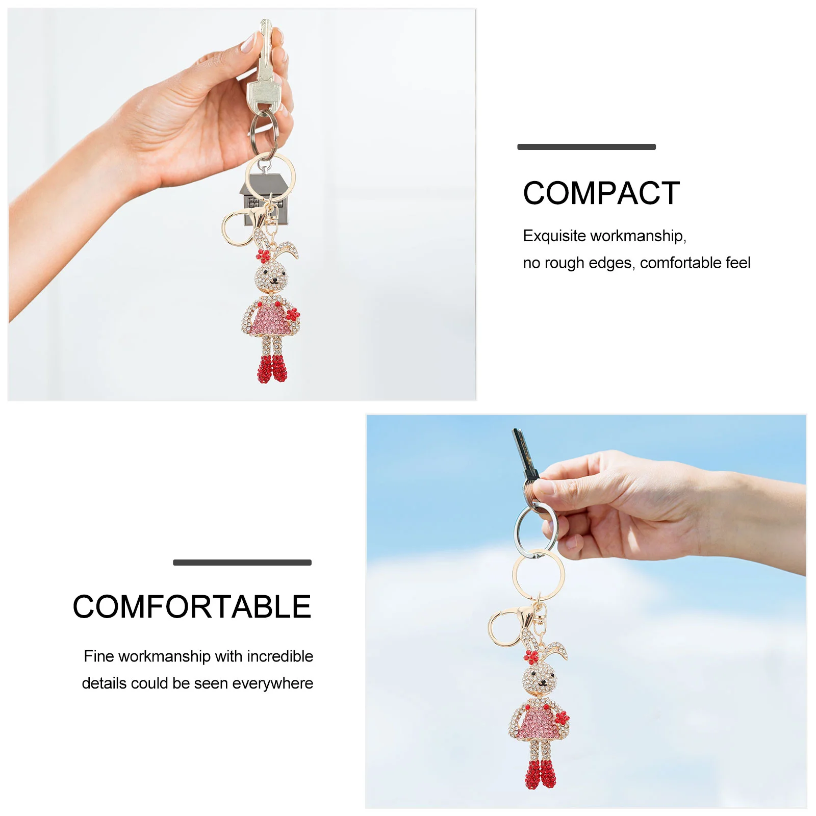 Shape Zinc Alloy Keychain Unique Car Portable Hanging Decoration Multipurpose Bunny Locket Rhinestone Key Bright