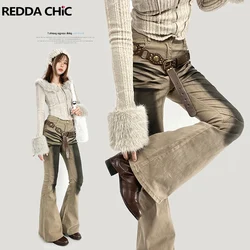 REDDACHiC-Calça Jeans Khaki de Cintura Alta Alargamento Feminino, Sexy, Fino, Elástico, Cintura Alta, Bootcut, Angustiado, Retro, Y2K, Grayu Bell Bottoms