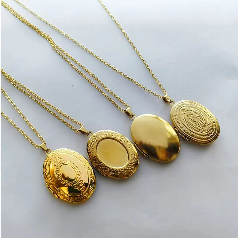 1Pc Big Virgin Mary Flower Oval Locket Stainless Steel Pendant Necklaces Charms Photo Frame Necklace Women Memory Making Jewelry