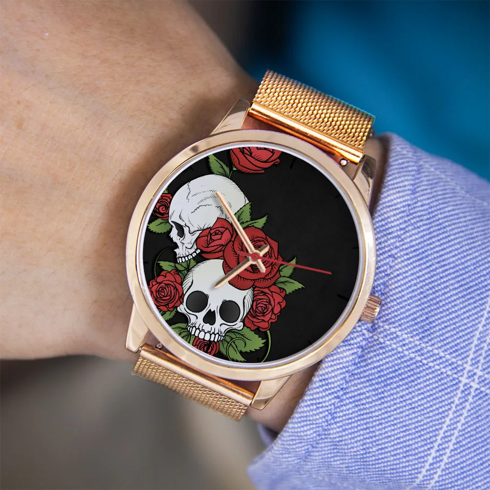 ساعات الورد للرجال ساعة الهاتفي تذكارية سوداء كوارتز ساعات المعصم الجمجمة 45/38 مللي متر هدية شخصية هدايا للرجال الفضة الرجال You