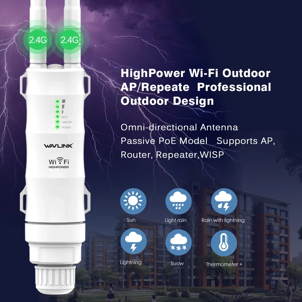 Imagem -02 - Wavlink-repetidor sem Fio à Prova de Intempéries Extensor de Alta Potência Longo Alcance Exterior 30dbm Wifi 2.4g 5g 1200m