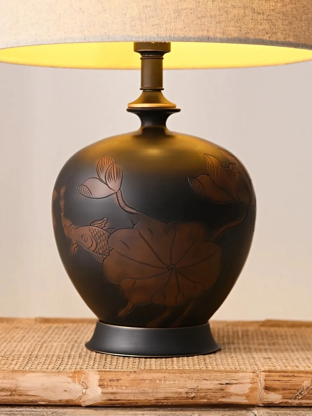 Chinese Retro Simple Interior Decoration Bedside Lamp Dining-Table Desk Custom Ceramic Desk Lamp