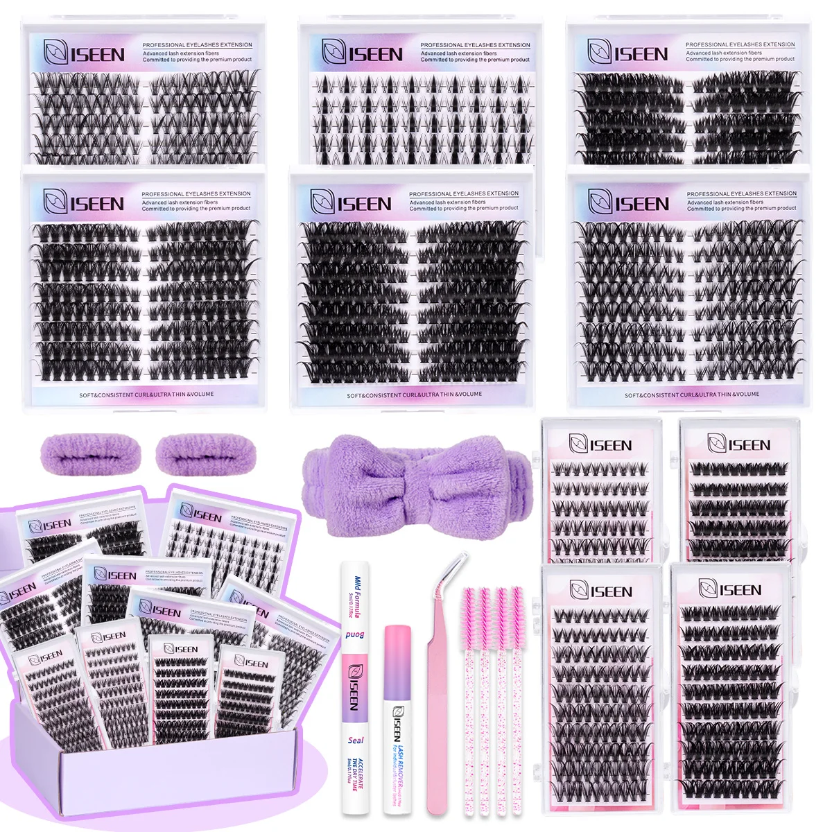 Wimpern-Cluster-Set, Geschenk mit Bond&Seal, gemischte Stile, künstlicher Nerz, individuelle Wimpern, Großhandel, DIY, individuelle Box für gefälschte Wimpern