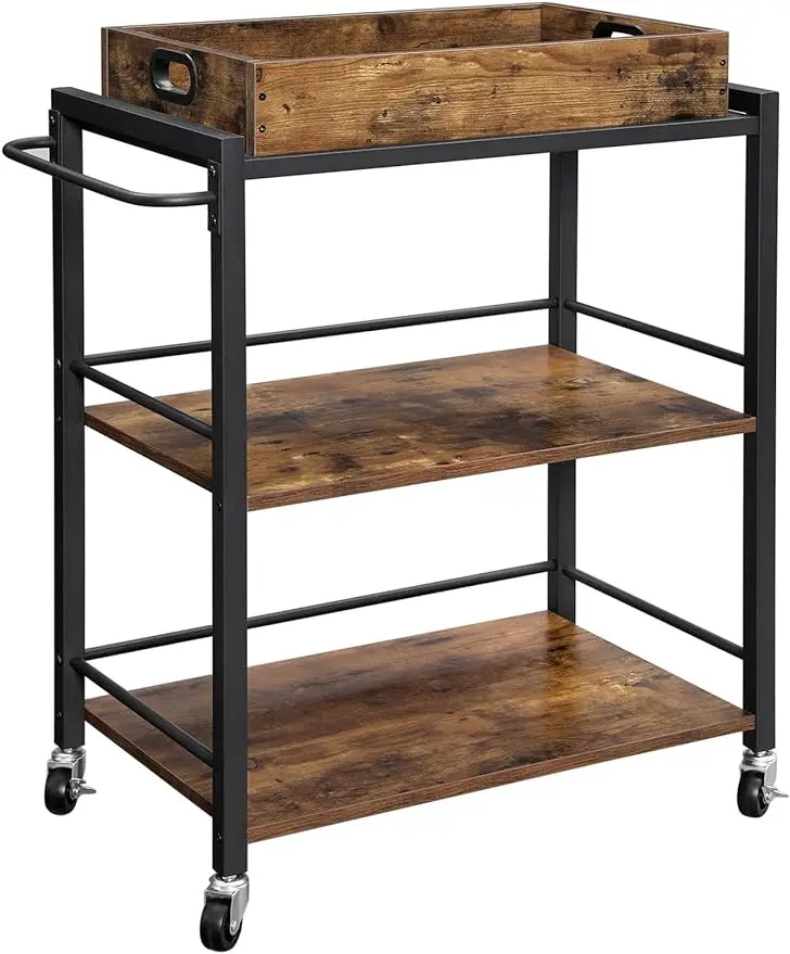  Industrial Bar Cart for The Home Serving Cart with Wheels and Handle 3-Tier Beverage Cart with Removable Tray