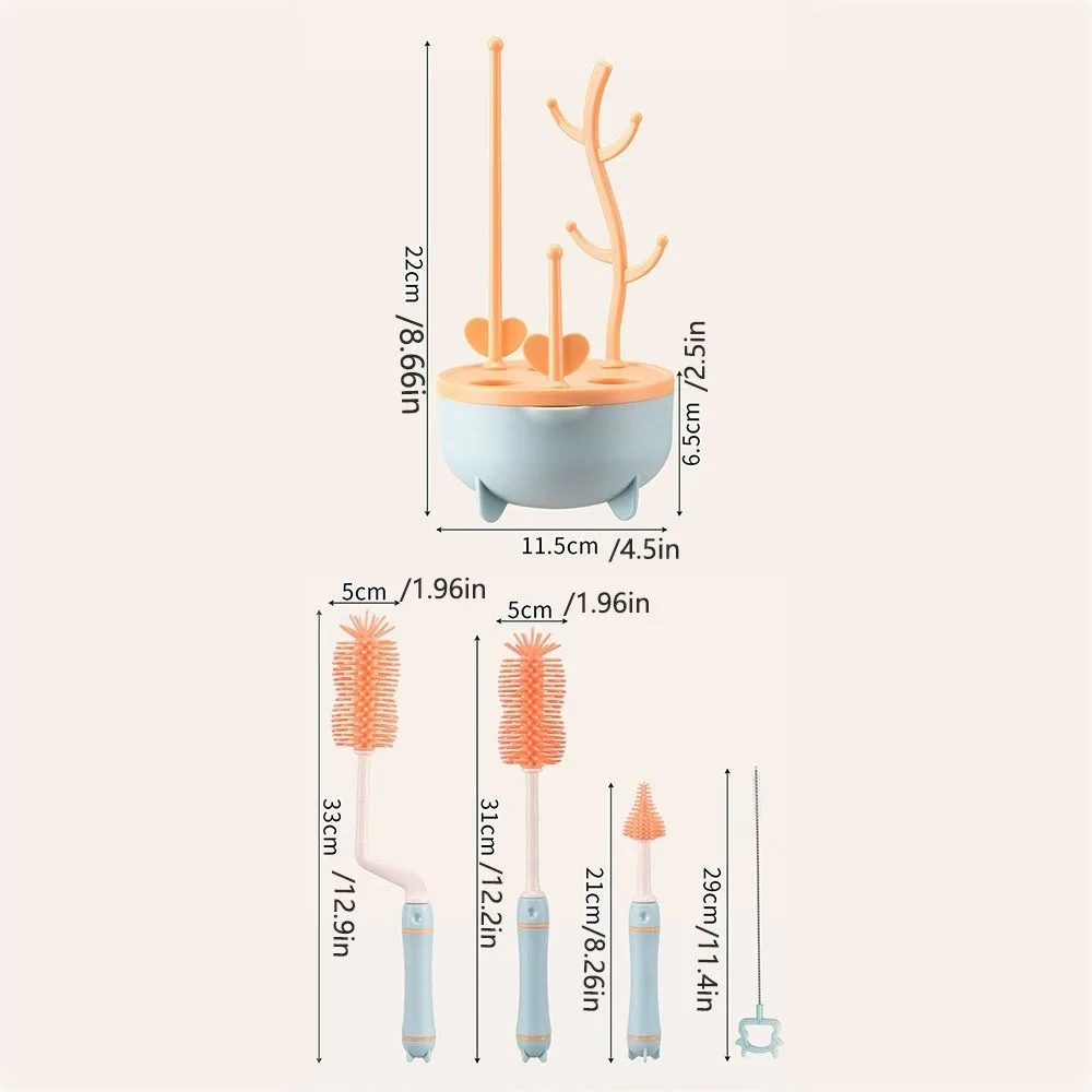 ชุดทำความสะอาดขวดนมแบบนุ่ม ด้ามจับยาว แปรงทำความสะอาดจุกนม ที่คว่ำขวดนมซิลิโคน ที่ทำความสะอาดขวดน้ำ