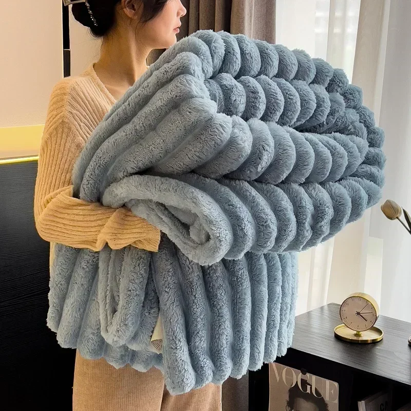 Wide Edge Stripes Imitation Wrasse Rabbit Blanket Sheet Super-soft Warm Double Thickened Office Nap Blanket Sofa Cover Blanket