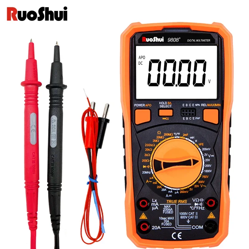 

RuoShui 9808+ Digital Multimeter Inductance 20H High Precision 2000uF Capacimeter 20MHz Frequency Temperature Measuring with LCR