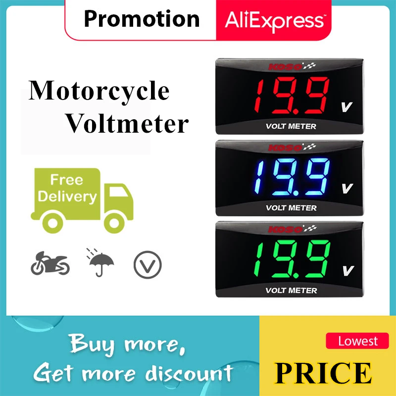 Voltímetro Koso para motocicleta, Display Digital LED, Medidor do painel do medidor do carro