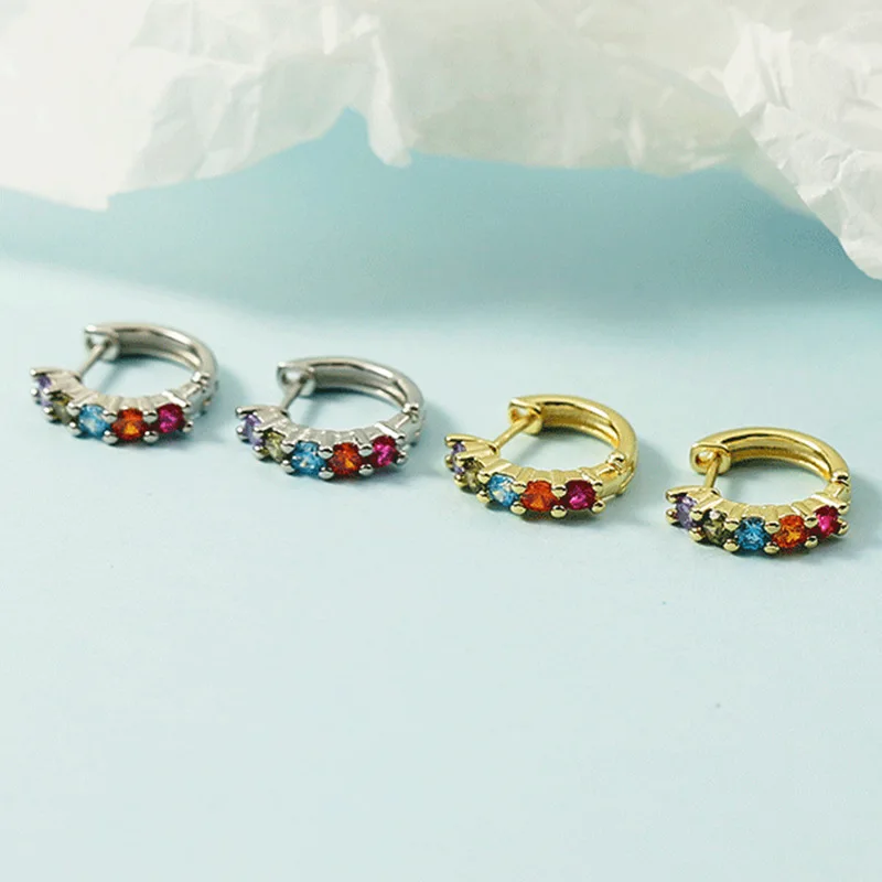 

Серьги-кольца Bohemia для женщин, разноцветные, с кристаллами циркония, медные, круглые, минималистичные, очаровательные, аксессуары для пирсинга ушей, ювелирные изделия