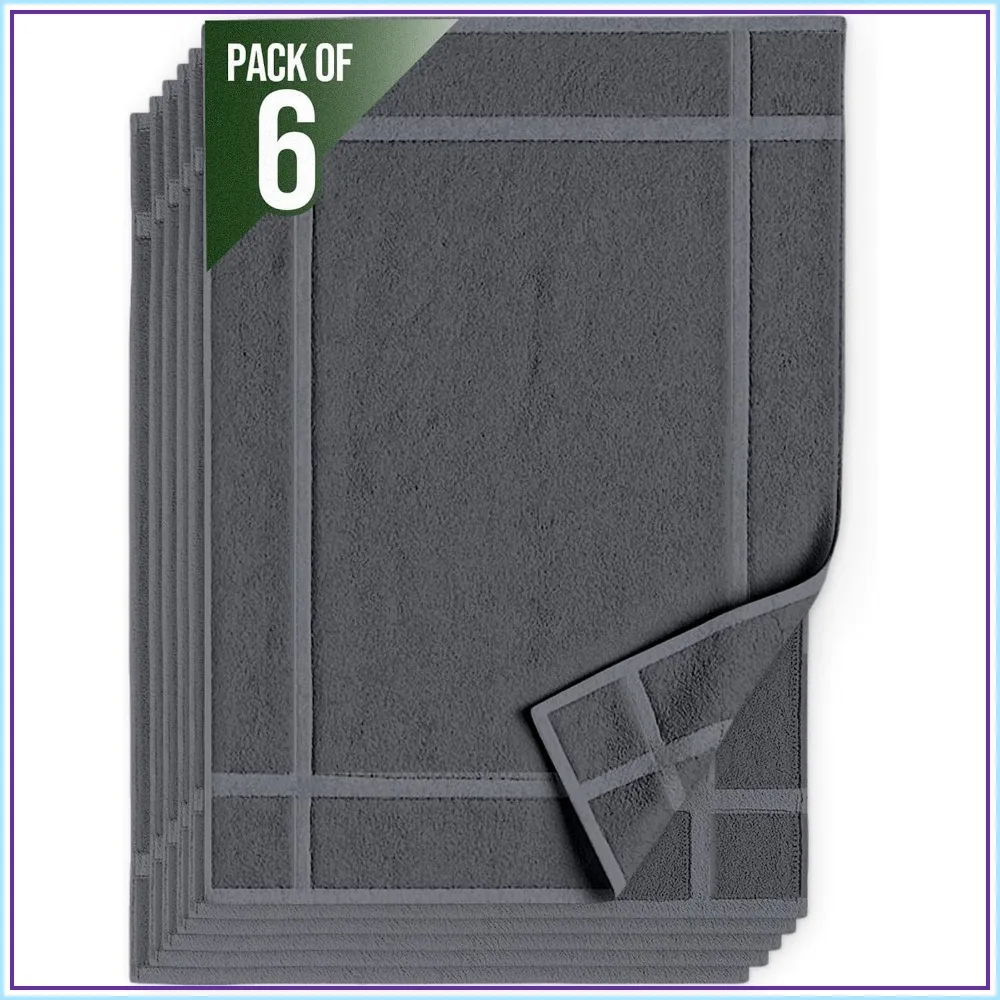 6-Pack 100% Cotton Bath Mats 20x30 Inch, Soft Absorbent Quick-Dry, Machine Washable, Dark Grey