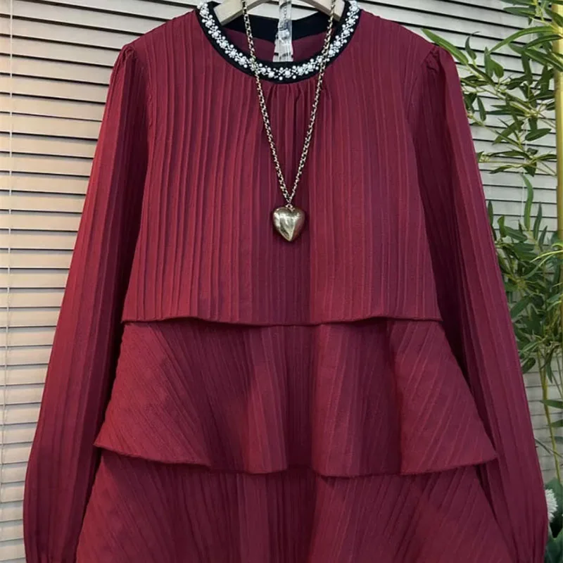 Ankara Red Plus Size Bluzka damska Letnia Jesień Nowy Top z długim rękawem Koreańska wersja Blusas Para Mujer Odzież damska