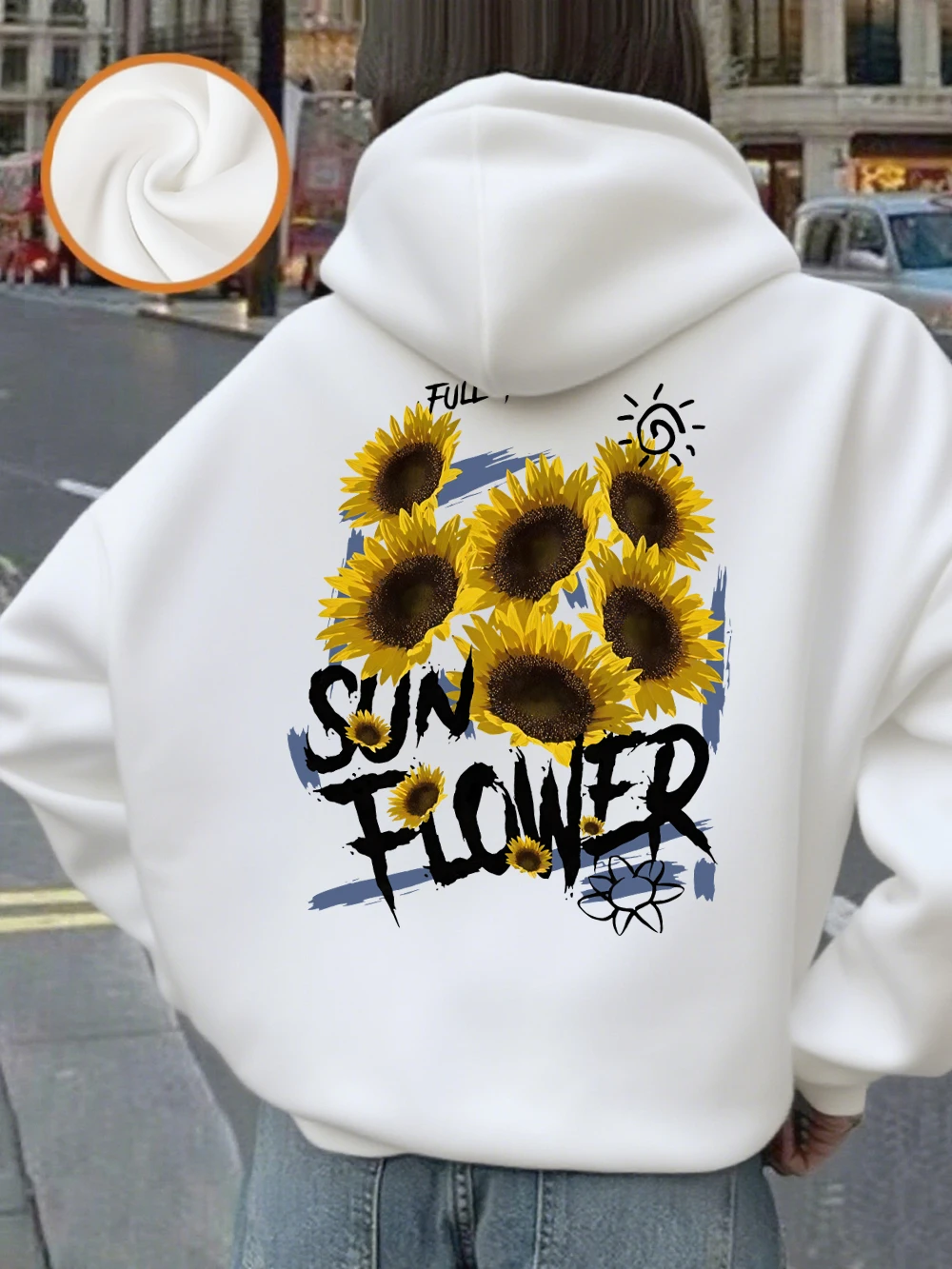 Felpe con cappuccio con stampa piena di girasole Pullover caldi in pile invernale da donna Nozioni di base Felpe con tasche Abiti casual da donna larghi