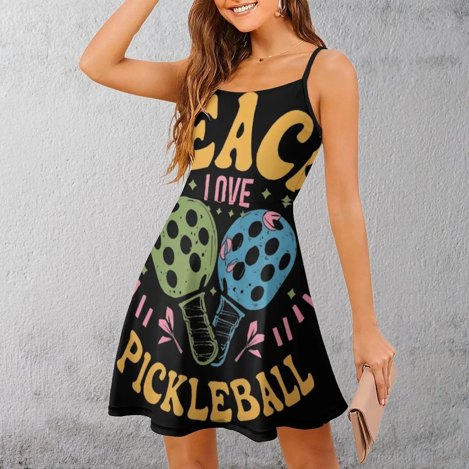 

Sexy Peace Love Pickleball Graphic Women's Sling Dress Woman's Gown Nerd Clubs The Dress