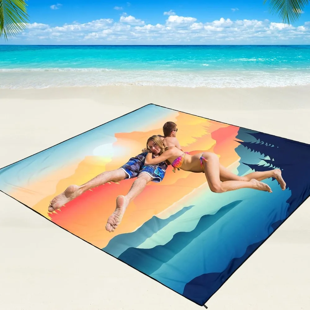 

Водонепроницаемый и песконепроницаемый пляжный коврик 79"x83", быстросохнущее одеяло для пикника для 2-8 взрослых, для путешествий, кемпинга, походов и активного отдыха на природе