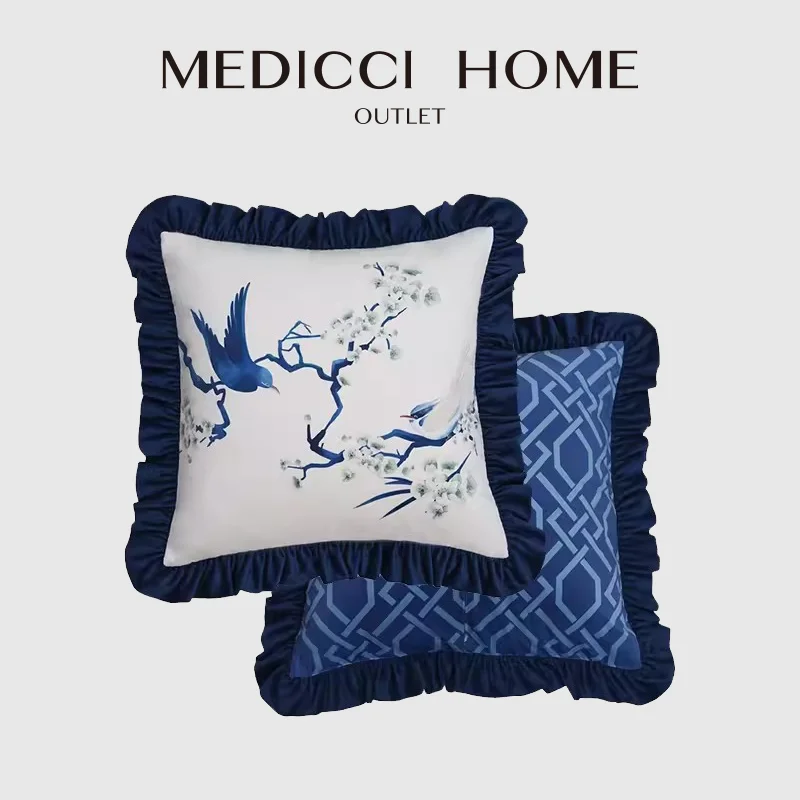 Medicci Home Orientalism Style Decorative Cushion Cover Floral Plant Bird Velvet Meticulously Woven Luxury Pillow Case For Villa