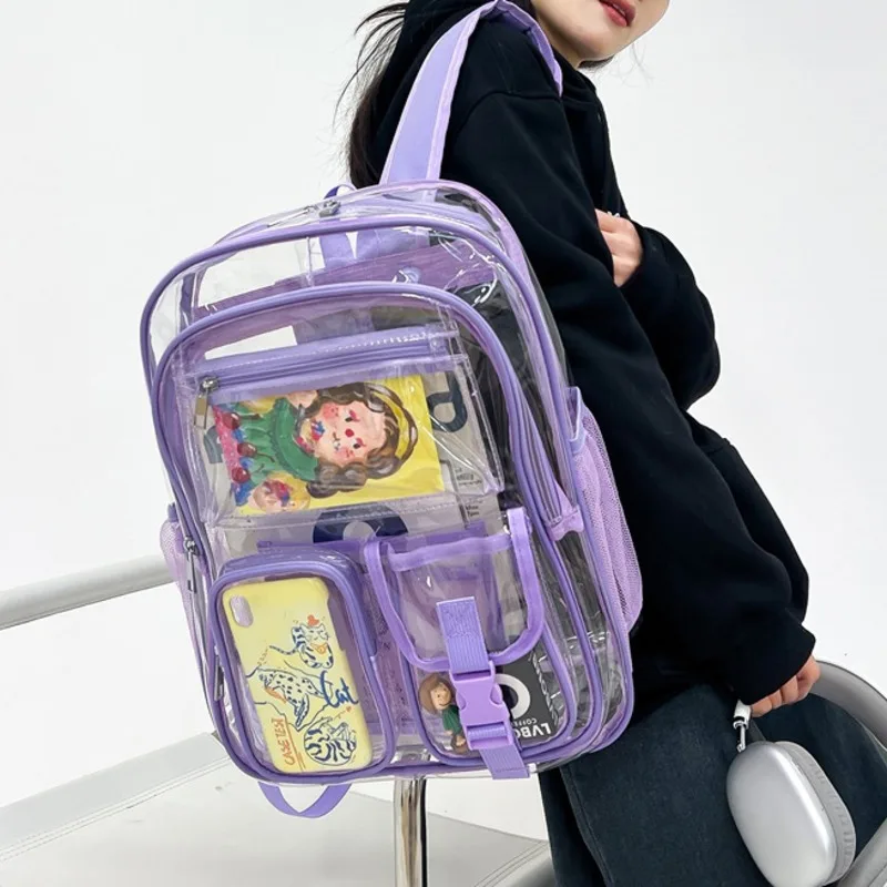 Y2K Itabag Korean Transparent Backpacks PVC Bag Double Layer Multi Pocket Student Transparent High Capacity Backpacks Itabag New