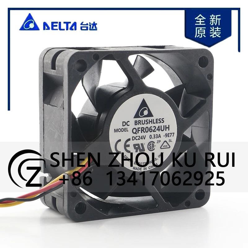 Delta 5V 12V 48V DC 24V 0.33A AC EC 6025 60X60X25MM 6CM Three-wire Large air Volume Dual Ball Bearing QFR0624UH-9E77 Cooling Fan