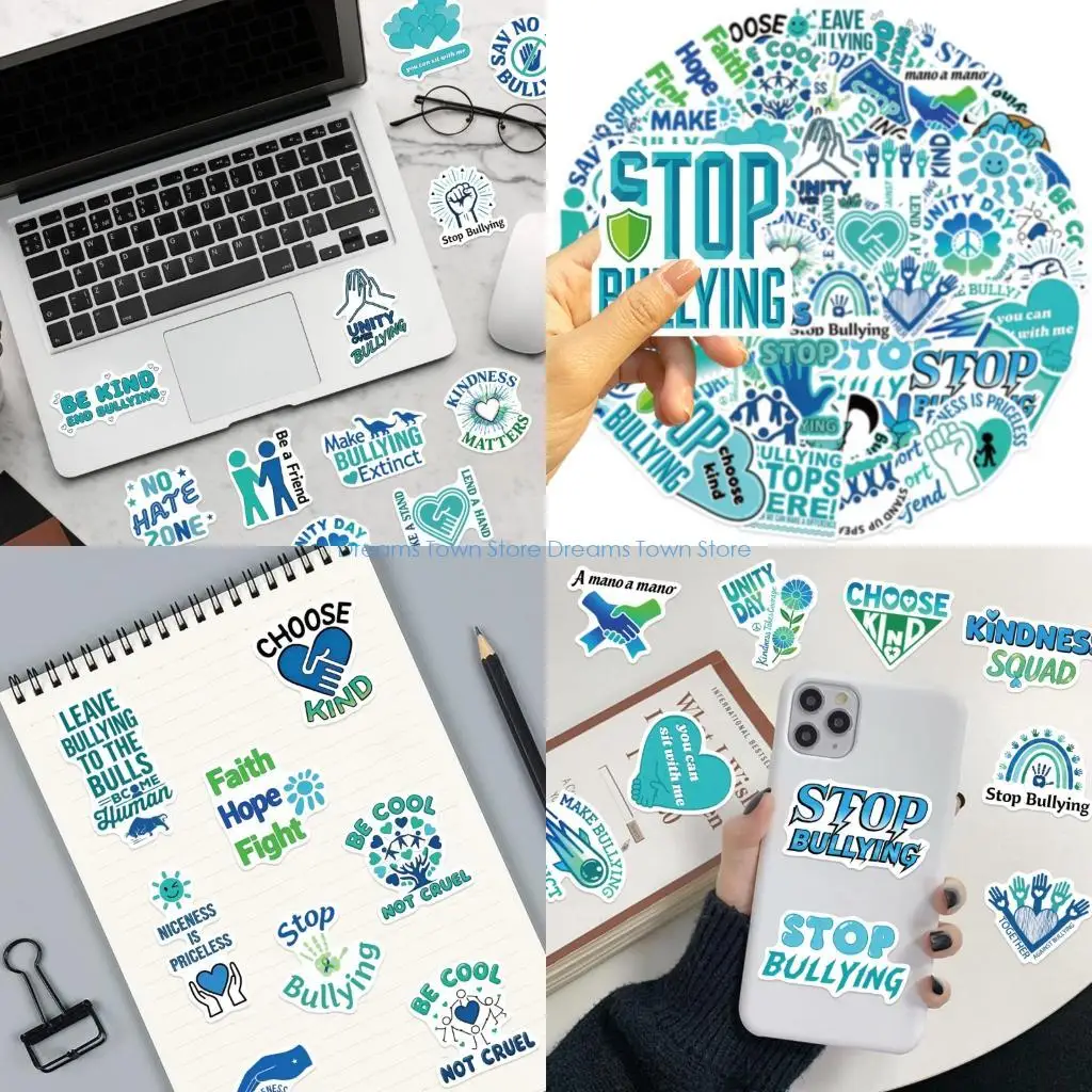 

HX6A Нетоксичные съемные наклейки против издевательств, набор из 50 рисунков из ПВХ, наклейки для украшения электроники, занятия