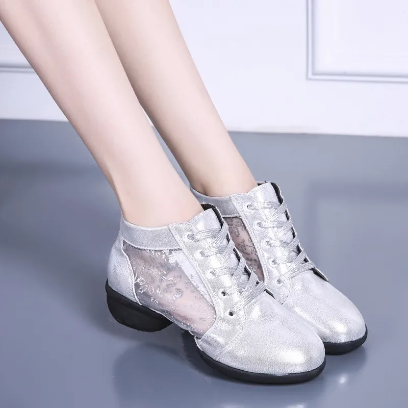 Ballroom Dance Shoes Women Mesh Breathable Square Dance Shoes Hollow Soft Soled Dance Shoes Modern Social Dance Shoe