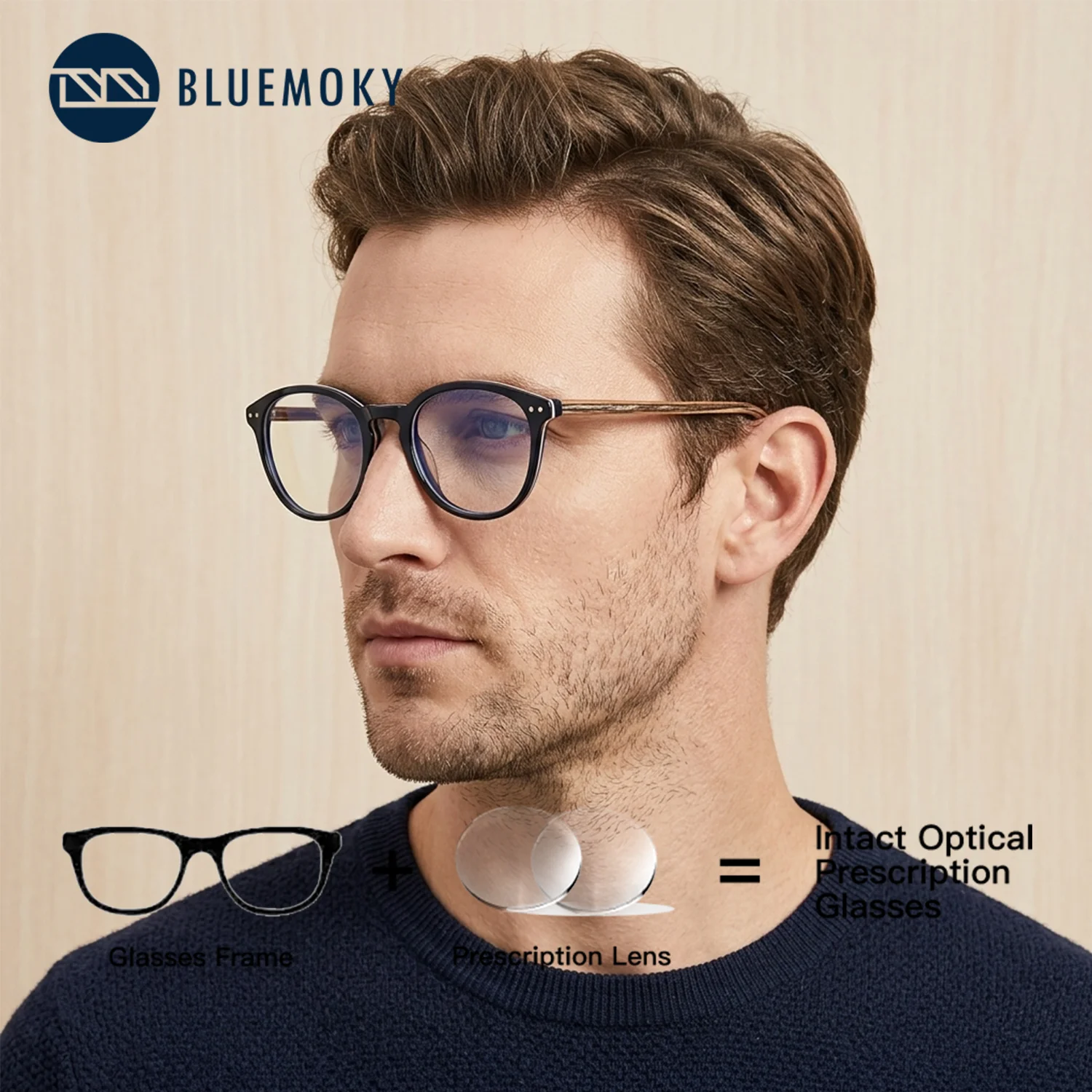 BLUEMOKY Square Business Prescription Eyeglasses Photochromic Anti Blue Light Progressive Glasses for Men