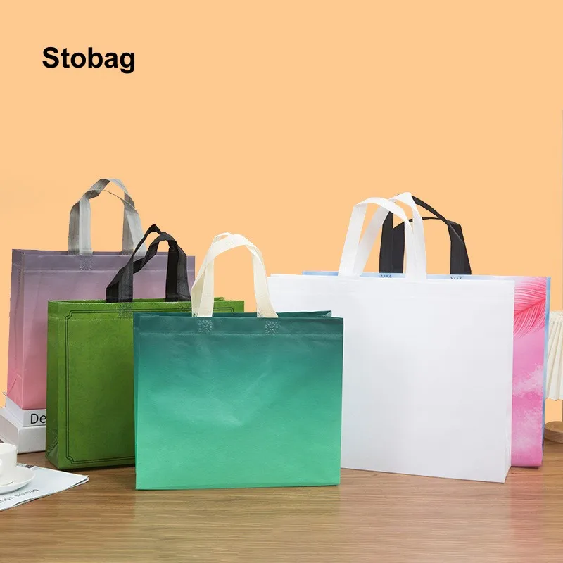 

StoBag 50pcs Wholesale Non-woven Shopping Tote Bags Fabric Portable Waterproof Eco Reusable Large Pouch Custom Logo(Extra Fee)