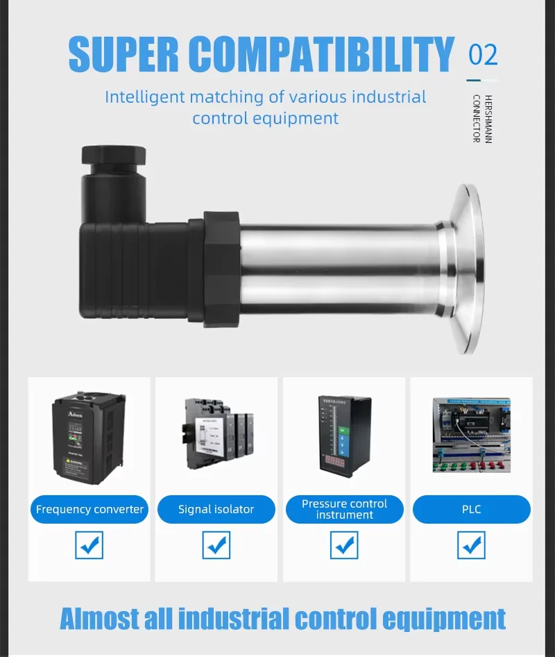 

Sanitary clamp installation for milk beverage mud pressure transmitter sensor 4-20mA flush diaphragm water pressure gauge