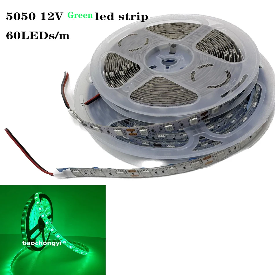 

DC 12 В SMD чип 5050 Зеленый 300 нм 60 светодиодов/м фотоблесток водонепроницаемая и неводонепроницаемая гибкая лента полоса 1 м-5 м