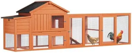 

113.5" Large Wooden Chicken Coop Outdoor Big Hen House Poultry Pet Duck Hutch with Run Cage Nesting Box Waterproof Asphalt Roof