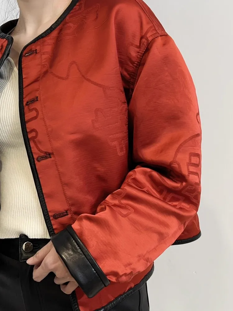 خريف جديد إمرأة س الرقبة جلد طبيعي مزدوج الوجهين يمكن ارتداؤها موضة جلد الغنم الحقيقي سترات قصيرة فضفاضة تناسب القمم ملابس خارجية