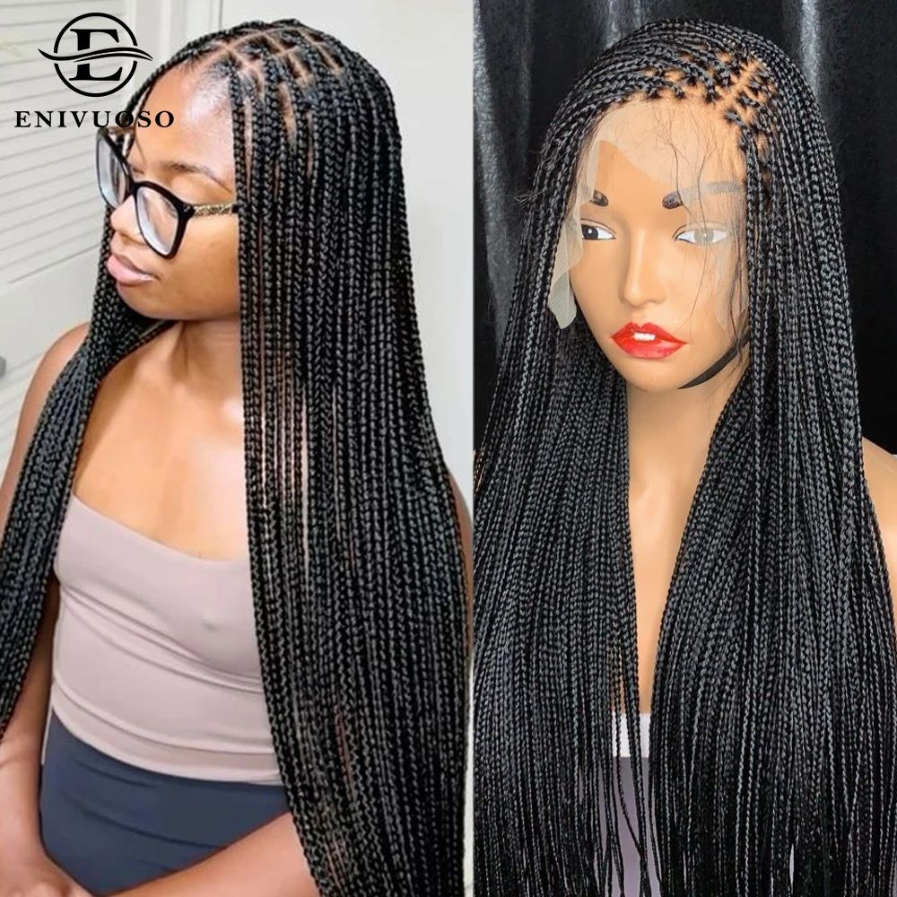 

Длинные плетеные двойные полные кружевные парики без узлов с детскими волосами, синтетические полные кружевные афро косички, парики для чернокожих женщин