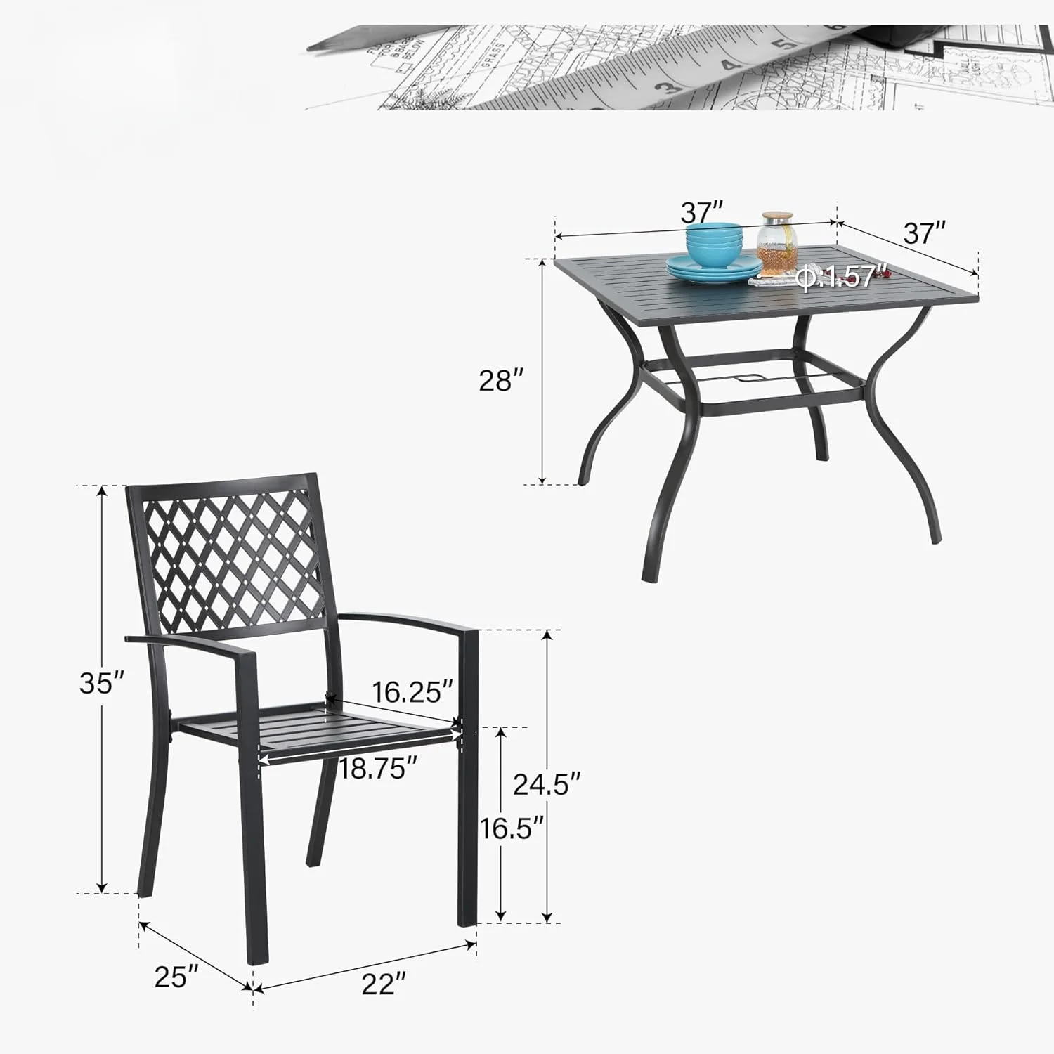 5-Piece Metal Patio Outdoor Table and Chairs Outdoor Dining Set - 37