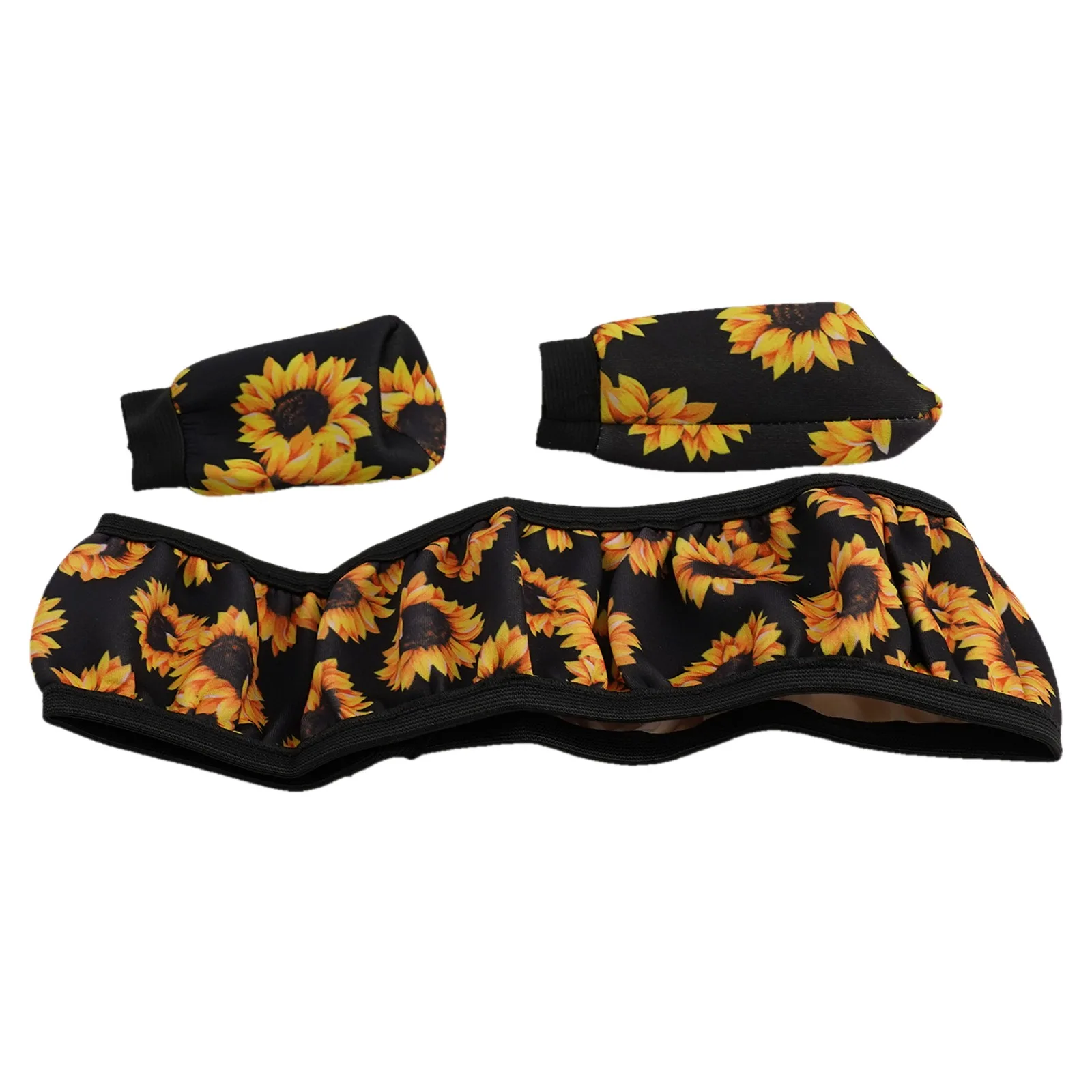 3PCS Steering Wheel Cover Set Featuring Sunflower Print Includes Handbrake and Gearshift Covers for Better Grip