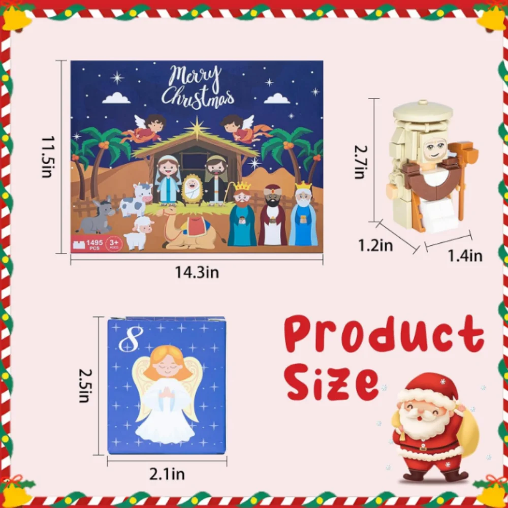 Calendario de Adviento de Navidad, juego de figuras de Natividad en miniatura, calendario de cuenta regresiva de Navidad de 24 días