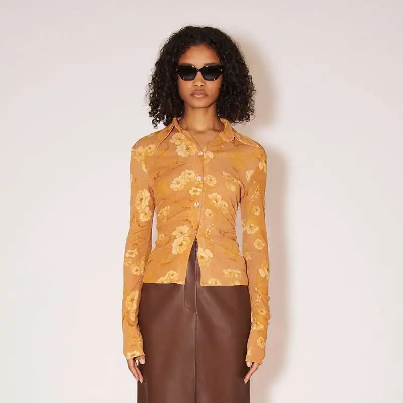 

Spring Summer Hungary NANU Wind Lapel Women's irt Commute Sle Long Sve Polyester Fiber 00% Faionable Temp irt