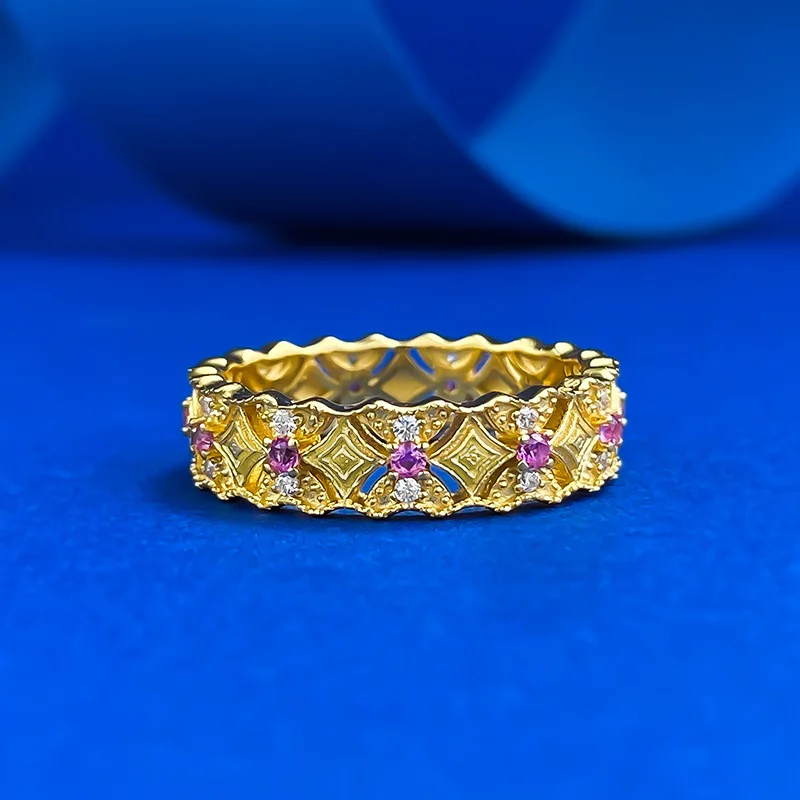 

Женское ажурное кольцо со сверкающими высокоуглеродистыми бриллиантами - позолоченное обручальное кольцо с обещанием и обручальное кольцо, ювелирное изделие в подарок