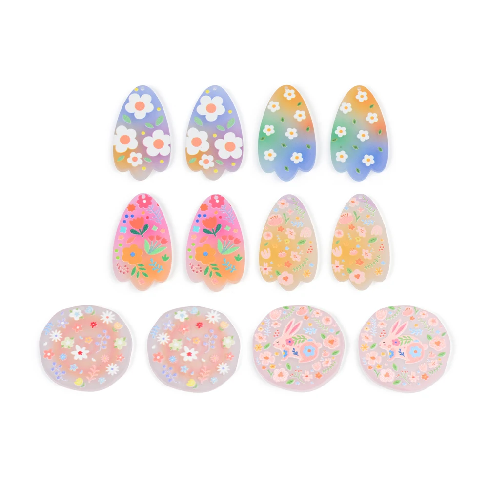 

Colorful Flower Painting Flat Acrylic Pendants Plate Jewelry Accessories Handmades Fashion For DIY Earrings Wholesale 10pc/lots