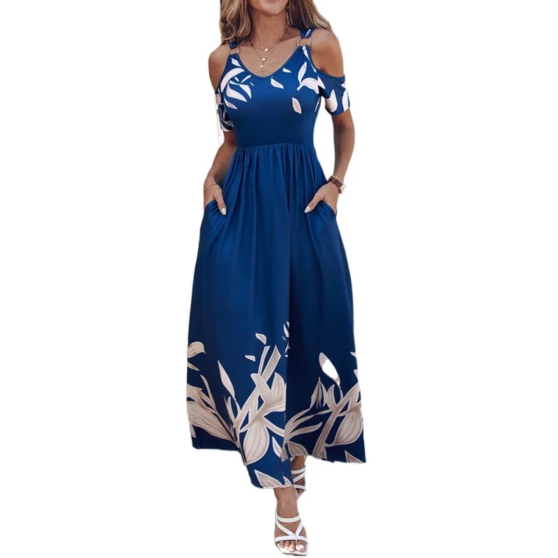 

Summer Womens Off Shoulder Short Sleeve Midi Dress Ladies A Line Dresses Casual V Neck Vintage Vestidos