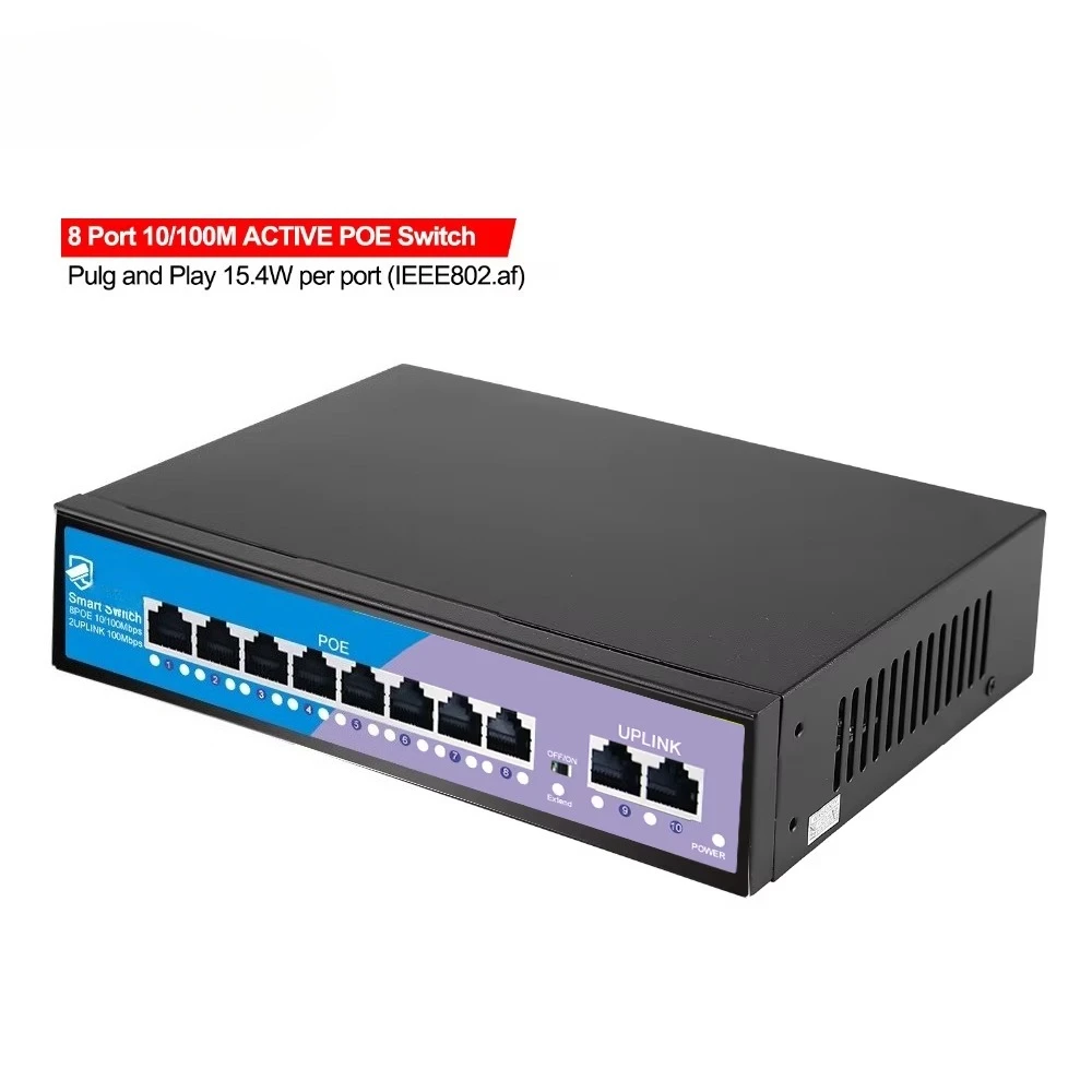 High Speed Interruptor De Poe Outdoor Metal Shell Waterproof 100Mbps 8port Poe Switch for Ip Camera