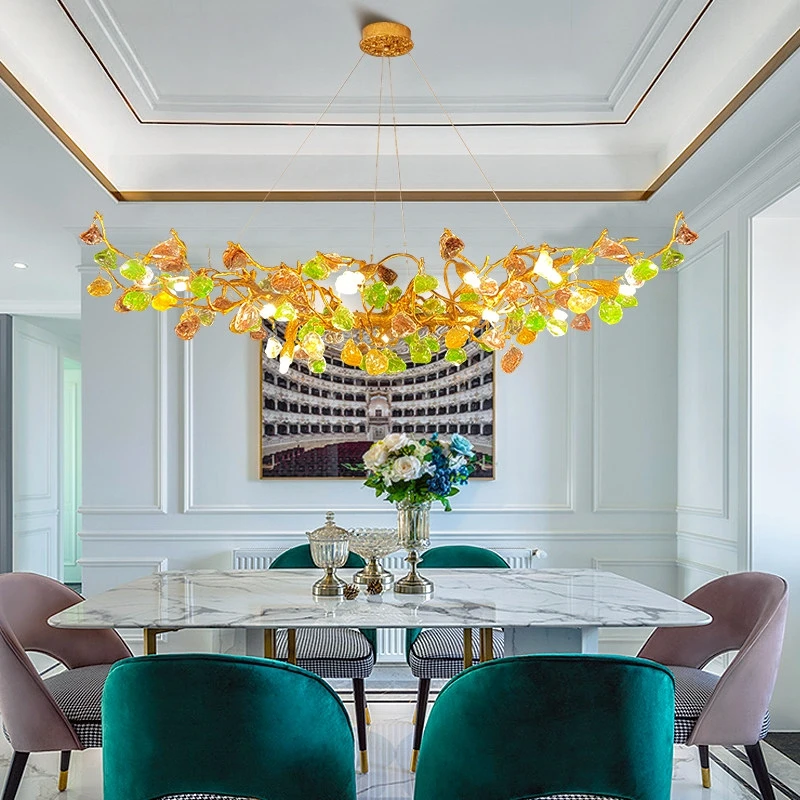 Luxury Colorful Crystal Led Chandeliers Living Dining Room Lighting Lustre Ceiling Pendant Lamps Indoor Villa Lights Fixture