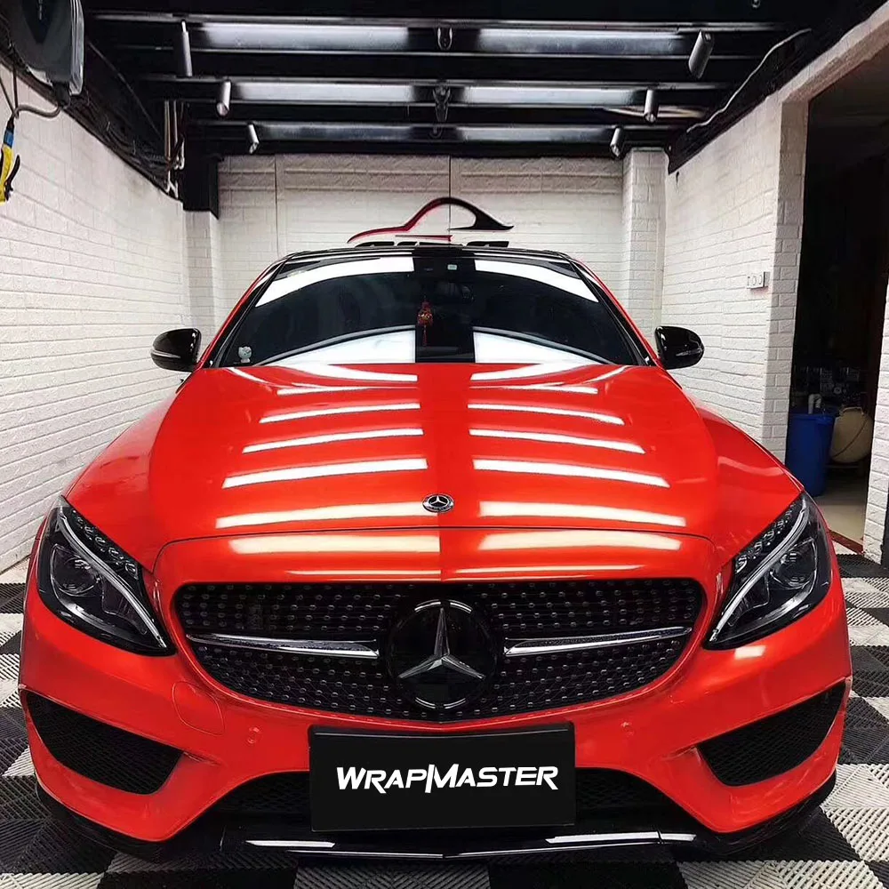 Vinyl wrap shop plastic hood protector TPU Glossy Crystal Red  custom vinyl stickers dry carbon fiber