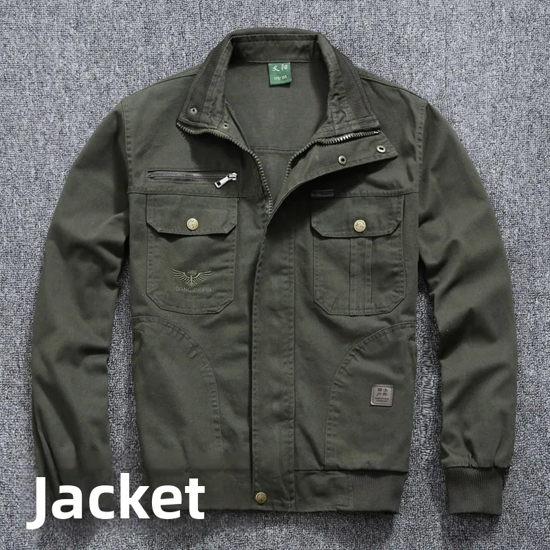 

Мужской пуловер свободного кроя из чистого хлопка с воротником-стойкой, множеством карманов, дышащий и износостойкий, для работы и активного отдыха