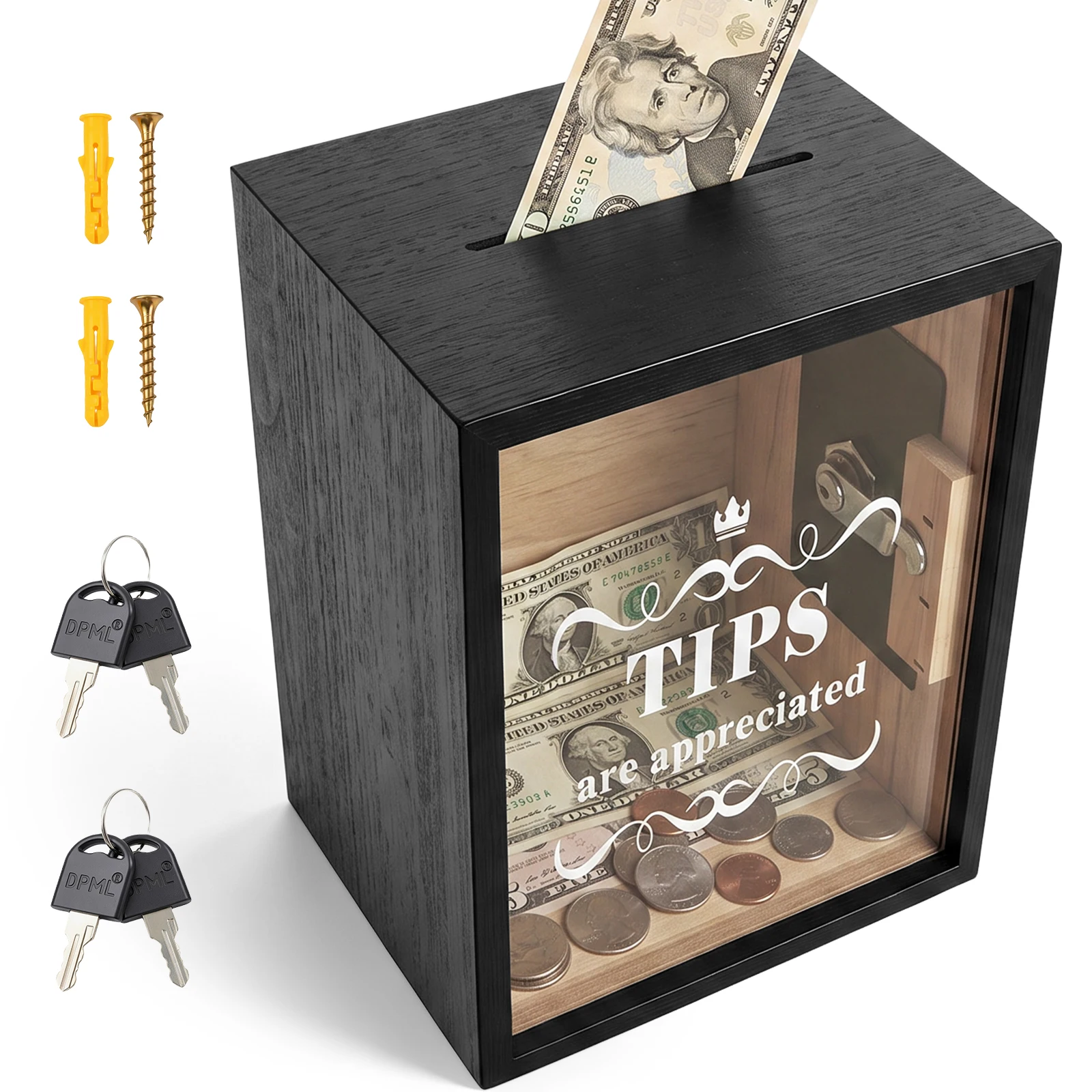 Secure Tip Box with Lock and Slot for Cafe Bar Performance Hair Salon Tip Jar Tip Box Money Saving Box Elegant Tip Box for Cafe