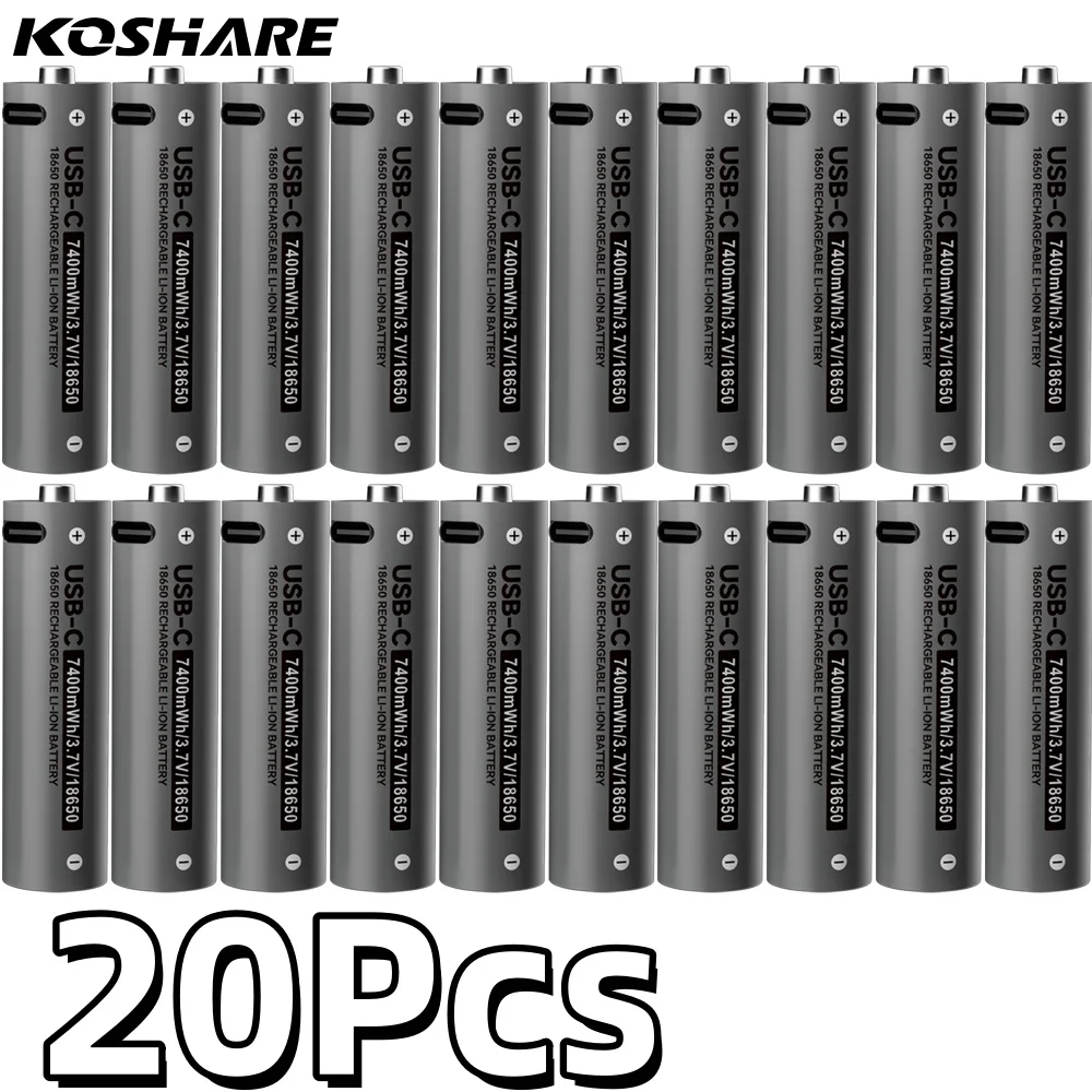 KOSHARE 3.7V 7400mWh Li-ion Rechargeable Batteries 7400mWh 18650 Lithium Battery For Camera Flash toy remote control toy drone